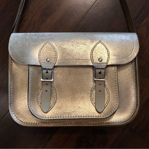 Cambridge Satchel Company 11” Genuine Leather Soft Gold Metallic Crossbody Bag